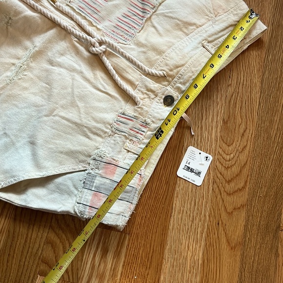 Free People Patchwork Distressed Cotton/Linen Drawstring Shorts Size 14 NWT - Picture 6 of 17